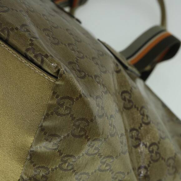 GUCCI GG Crystal Sherry Line Tote Bag Gold Tone Brown Gray - Picture 11 of 16